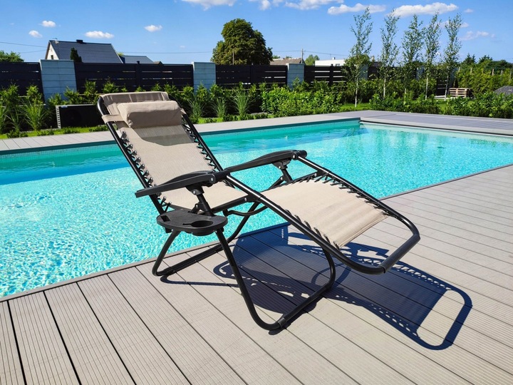 LEŻAK OGRODOWY JASNY BEŻOWY ORION FUNKCJA ZERO GRAVITY