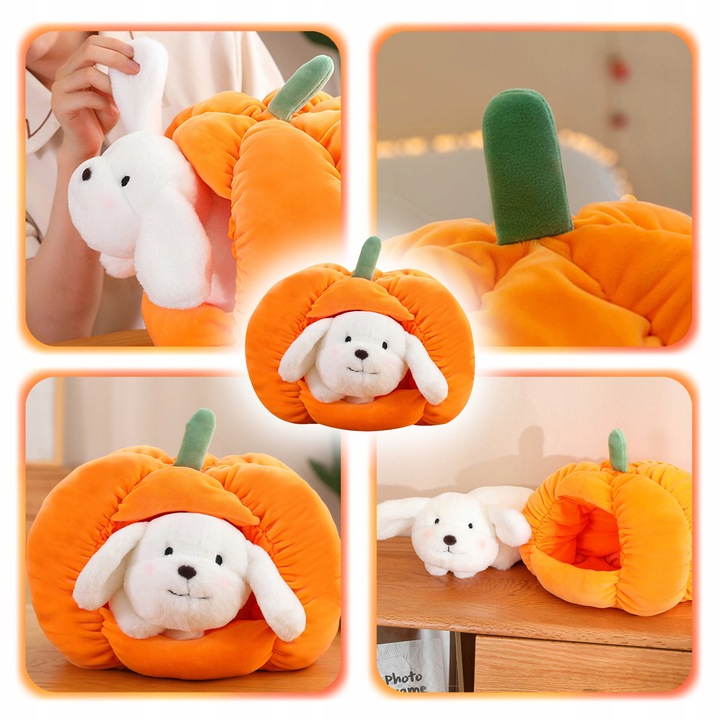 MASKOTKA PIESEK W DOMKU Z DYNI Pluszowy Pies PLUSZAK 2w1 dla dzieci 25 cm