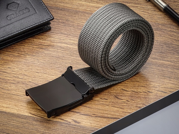 GRACIO Pasek Parciany Męski do Spodni Szary Klamra Zacisk 115cm