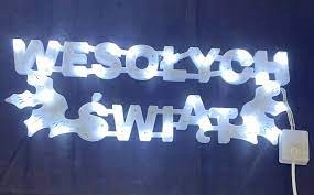 NAPIS ZIMNO BIAŁY WESOŁYCH ŚWIĄT ŚWIECĄCY LED Z PROGRAMATOREM 8 FUNKCJI