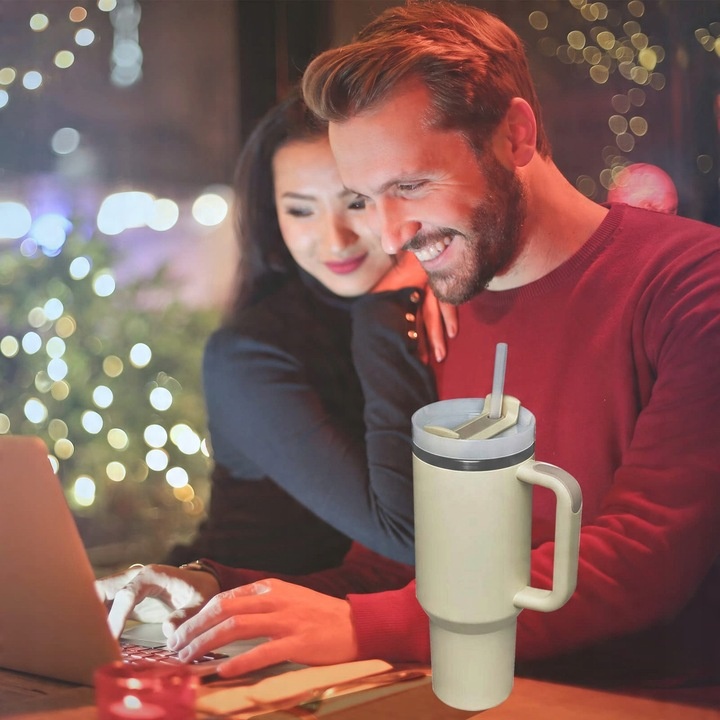 1200ML KUBEK TERMICZNY ZE SŁOMKĄ I USTNIKIEM TERMOS DO SAMOCHODU