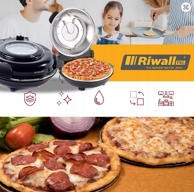 PIEC DO PIZZY ELEKTRYCZNY DOMOWY RIWALL RPZZ-01 KAMIEŃ 420°C 1200W 2x Łopat
