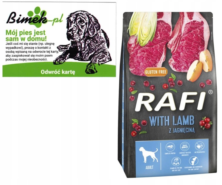 RAFI Adult Lamb 10kg z Jagnięcina karma dla psa + Wizytówka "mój pies"
