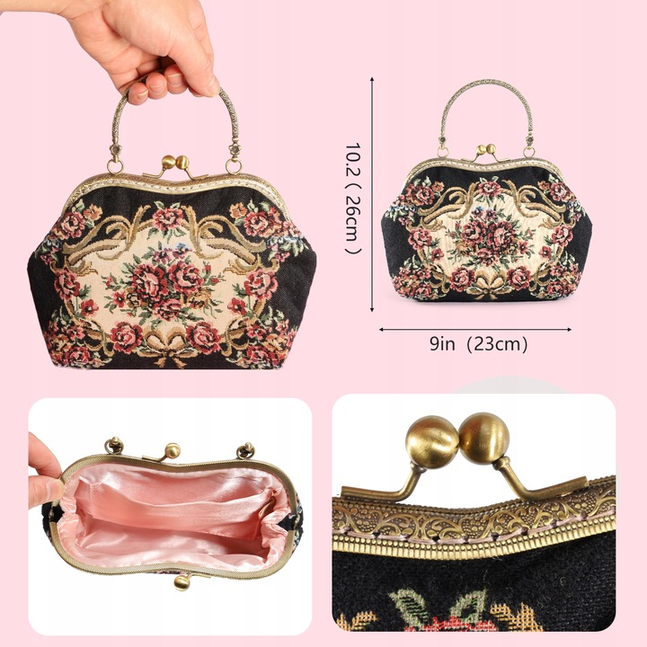 Kwiatowa torebka z górnym uchwytem, torebka wieczorowa Kiss Lock dla