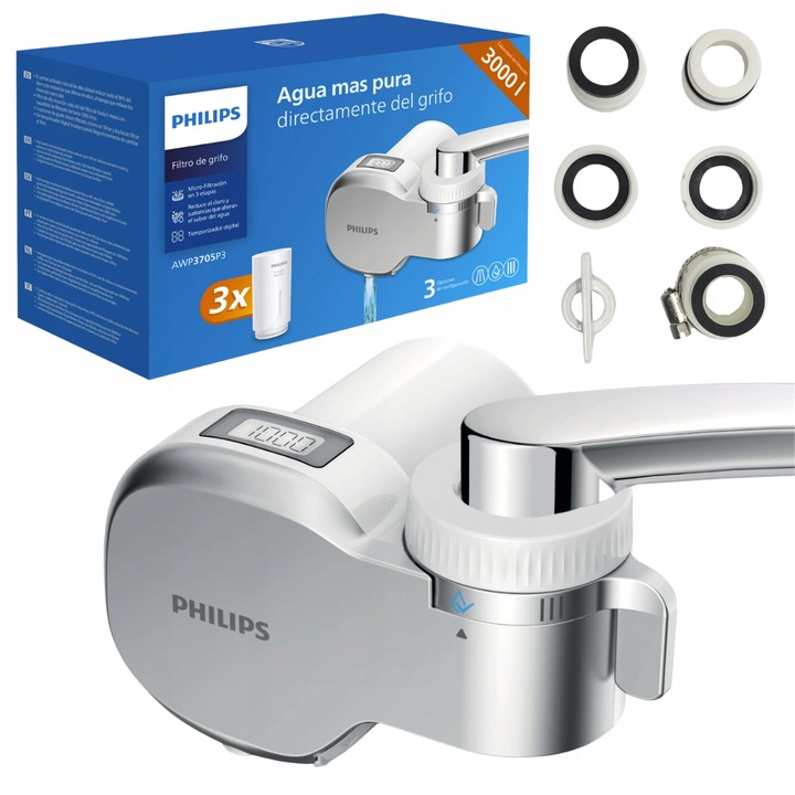 Filtr wody na kran PHILIPS AWP3705P3 filtr nakranowy z licznikiem, 3 wkłady