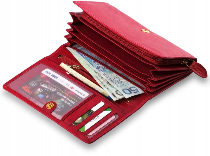 Skórzany PORTFEL DAMSKI Miękka PORTMONETKA ZAMEK Pakowny POJEMNY Skóra