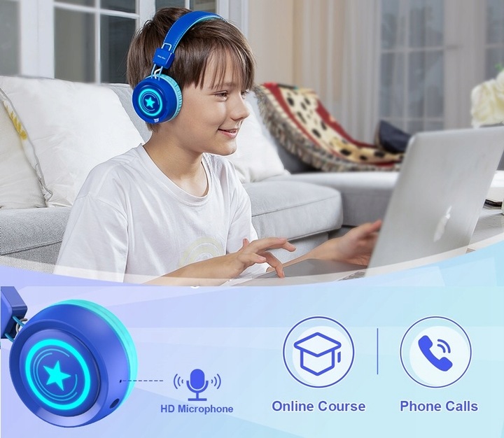 SŁUCHAWKI DLA DZIECI NEW BEE KH22B BEZPRZEWODOWE SKŁADANE LED BLUETOOTH 32h