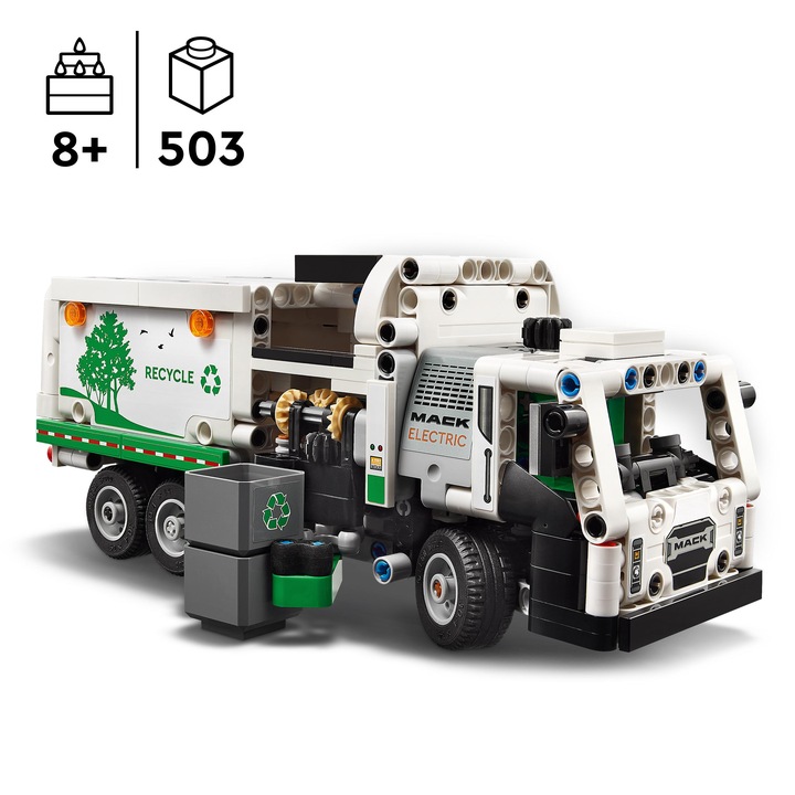 LEGO Technic 42167 Mack LR Elektryczna śmieciarka Samochód z Ładowarką Auto