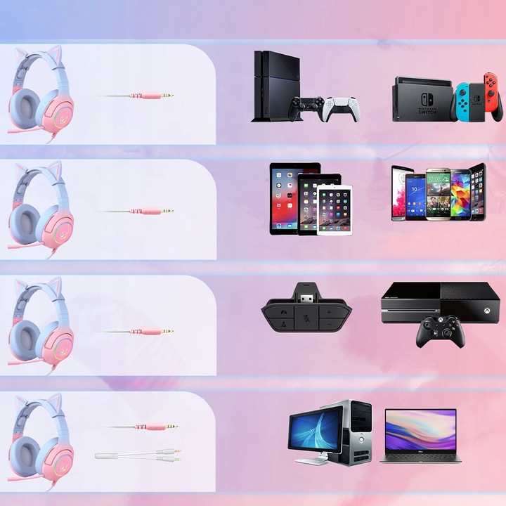 ONIKUMA K9 KOCIE USZY SŁUCHAWKI GAMINGOWE NAUSZNE PRZEWODOWE Z MIKROFONEM