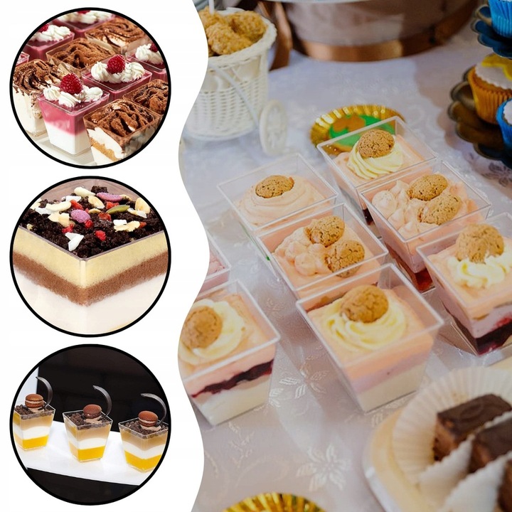 KUBEK PUCHARKI NA PRZEKĄSKI DESERY POJEMNIK NA DESER KWADRATOWY 120ml 50szt