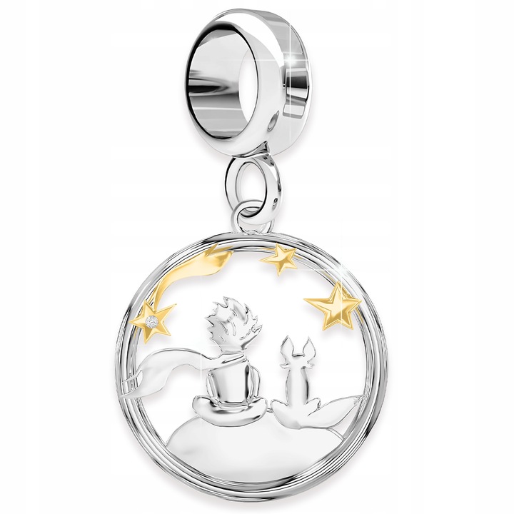 Charms Srebrny Mały Książę z Lisem Księżyc Gwiazdy Lis Lisek SREBRO 925