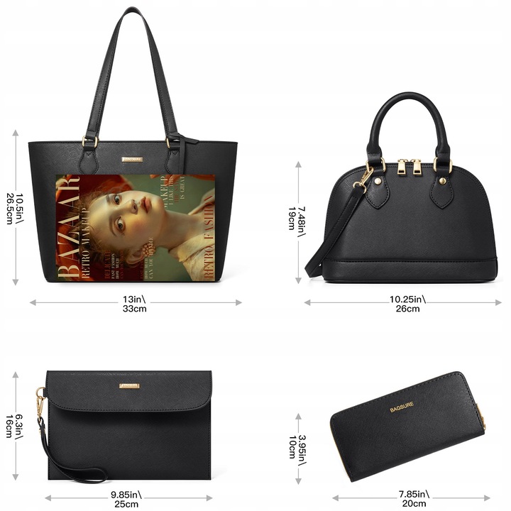 ZESTAW TOREBEK DAMSKICH 4W1 – STYLOWE TOREBKI NA CO DZIEŃ I DO PRACY CZARNY