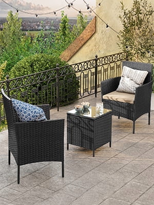 Zestaw mebli ogrodowych z technorattanu CZARNY TAUPE meble balkonowe