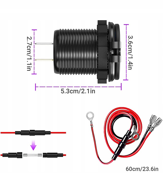 GNIAZDO ŁADOWARKA SAMOCHÓD QC3.0 3xUSB 12V-24V