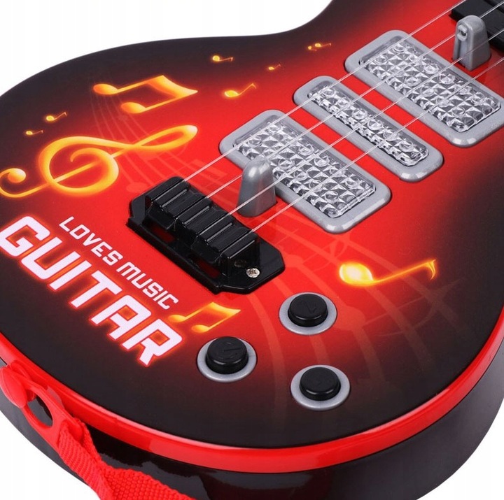 GITARA STRUNOWA DLA DZIECI ROCKOWA DUŻA 52 CM ZABAWKA MUZYCZNA LED 4 STRUNY