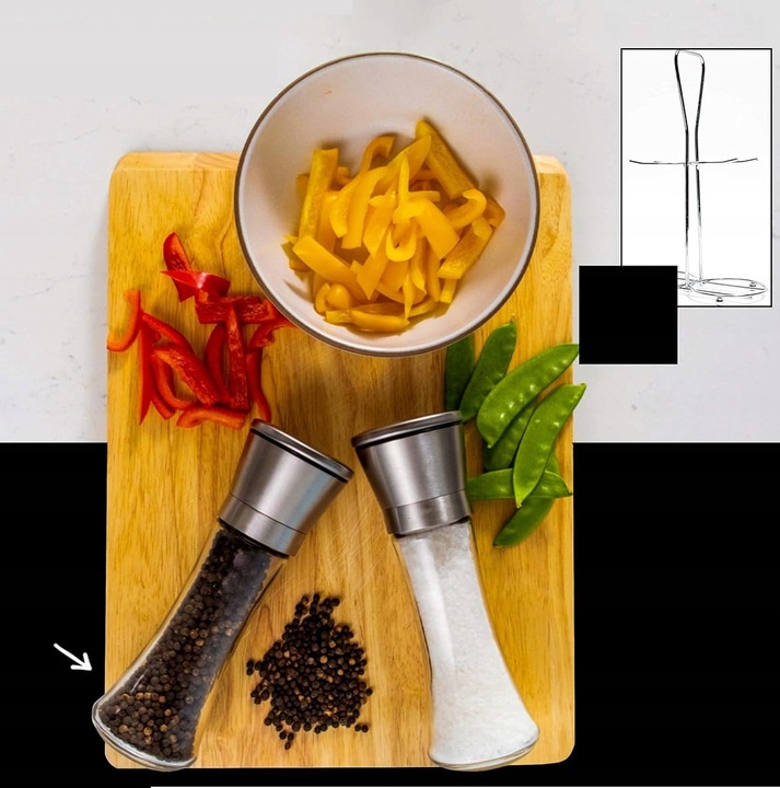 RĘCZNY Szklany Młynek do Pieprzu i Soli 2szt DUŻY Pojemnik + STOJAK