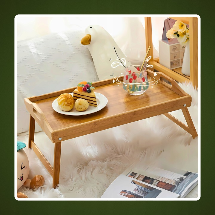 STOLIK ŚNIADANIOWY POD LAPTOPA DO ŁÓŻKA DREWNIANY SKŁADANY NA PREZENT TACA