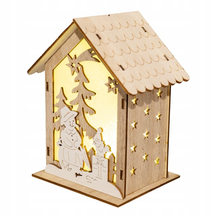 Lampion adwentowy drewniany na roraty z latarenką LED domek podświetlany 16