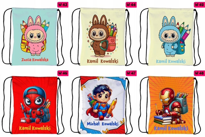 Worek plecak dla dzieci do przedszkola szkoły PERSONALIZOWANY różne wzory