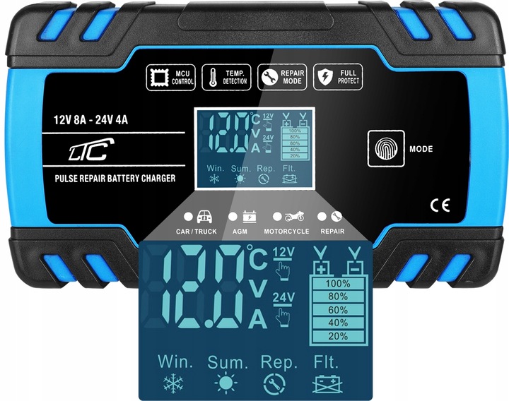 Prostownik AUTOMATYCZNY SAMOCHODOWY FUNKCJA NAPRAWY DO AKUMULATORÓW 12V 24V