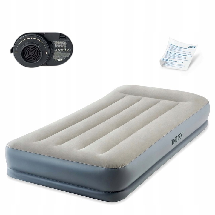 Materac Dmuchany Welurowy Łóżko z Pompką 230V Jednoosobowy Intex 199x99x33