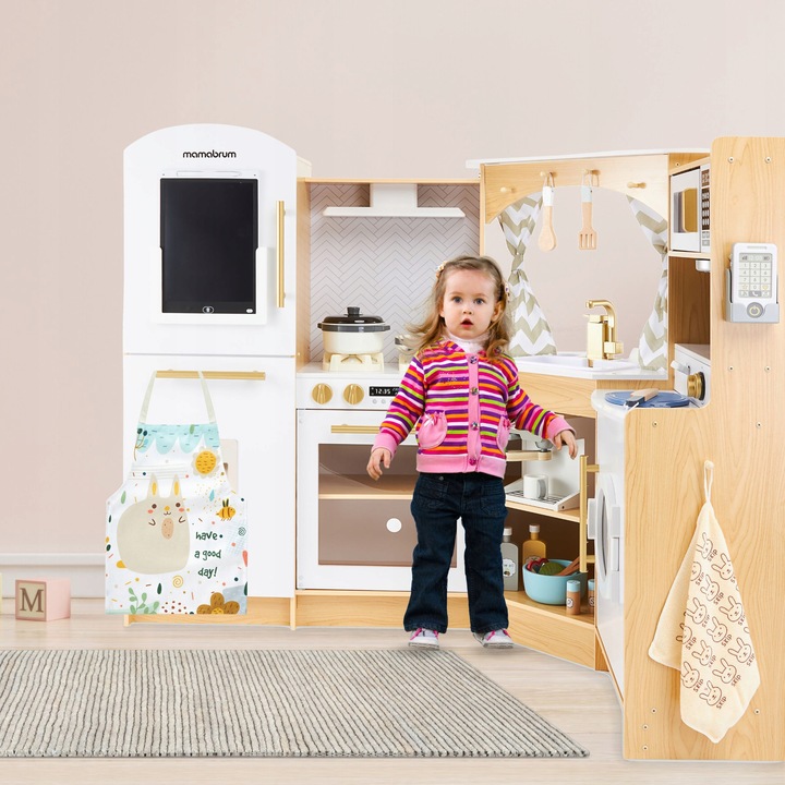 DUŻA DREWNIANA KUCHNIA INTERAKTYWNA XXXXL Z OŚWIETLENIEM LED - 50 ELEMENTÓW