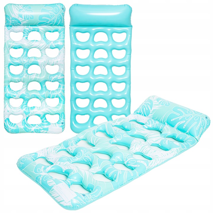 MATERAC DMUCHANY DO PŁYWANIA Z OTWORAMI PODUSZKĄ PLAŻOWY WODNY LEŻAK PLAŻĘ