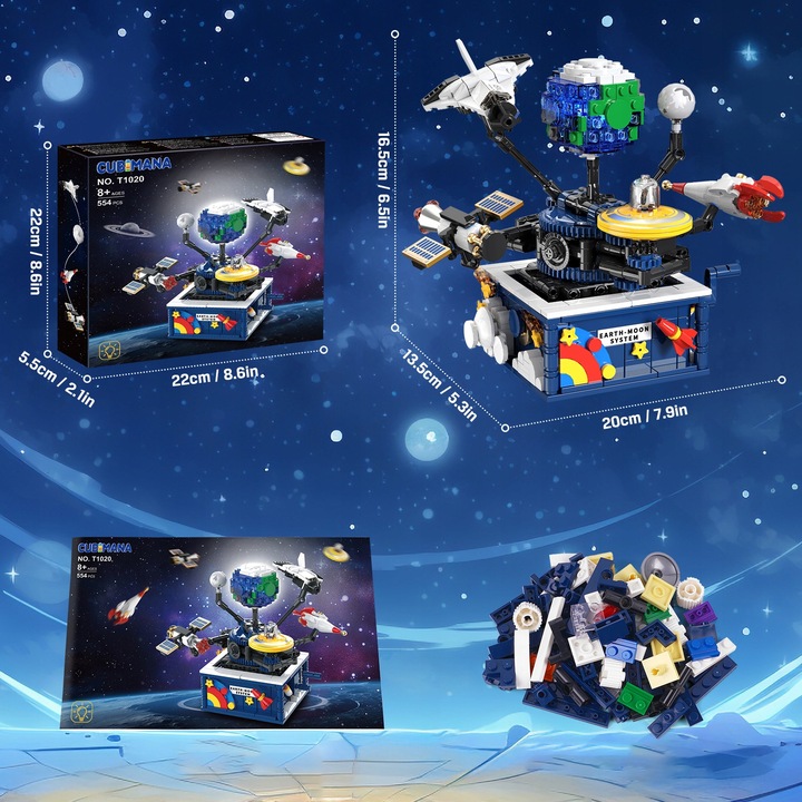 KLOCKI UKŁAD ZIEMIA PLANETA RUCHOMY KOSMOS RAKIETY SAMOLOT LED 554szt 6w1