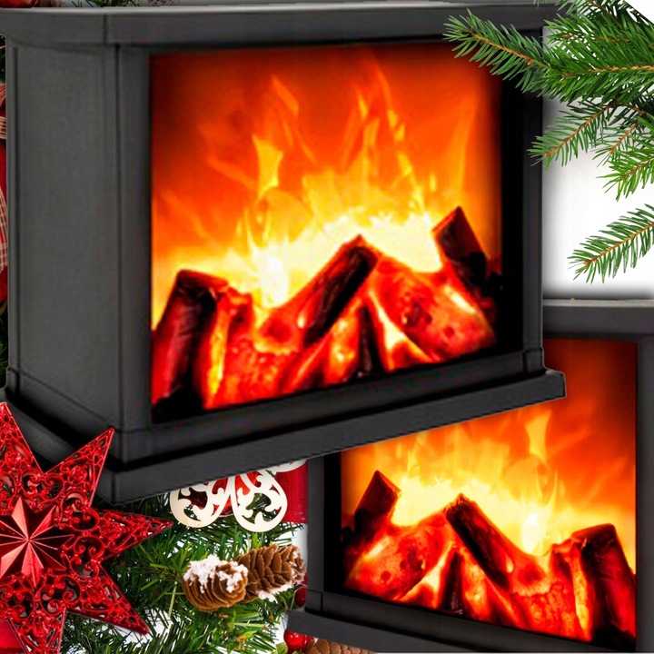 KOMINEK LED LAMPION Z OGNIEM RUCHOMY PŁOMIEŃ ELEKTRYCZNY DEKORACJA ŚWIĘTA