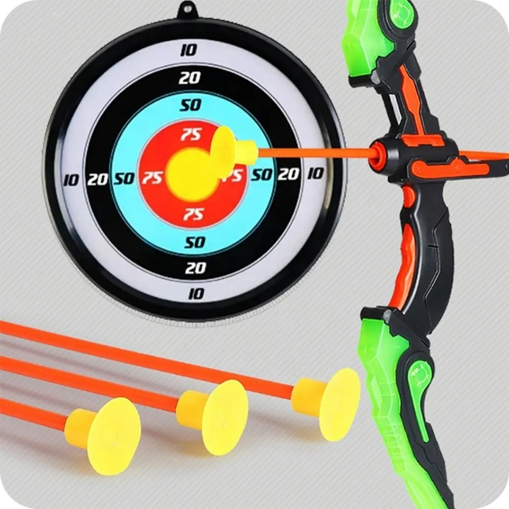 ŁUK DLA DZIECI ZESTAW Z TARCZĄ STRZAŁAMI KOŁCZANEM BEZPIECZNY ŚWIECĄCY DUŻY