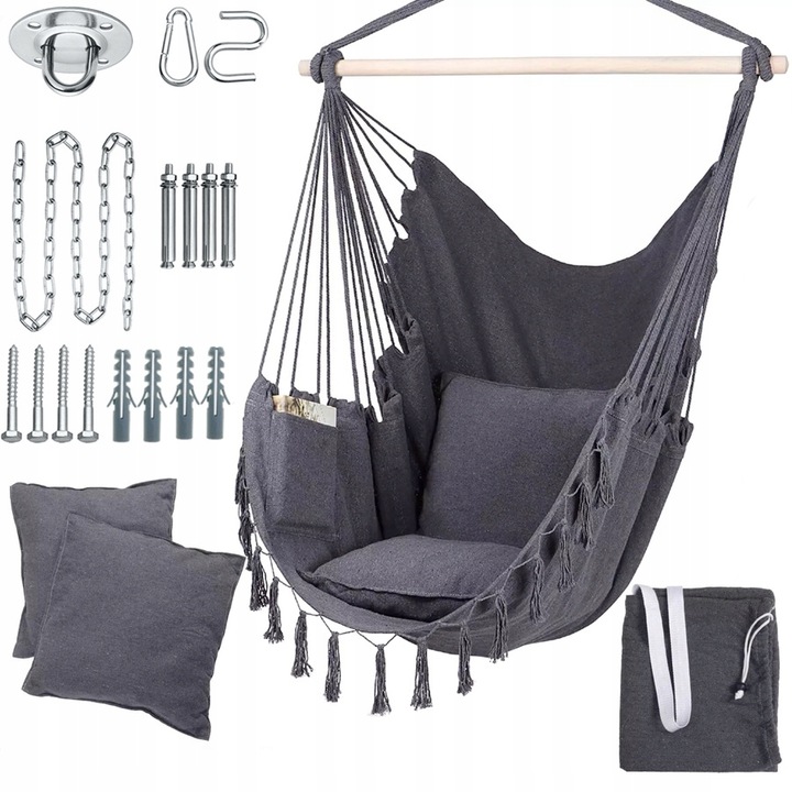 Ciemno szary Antracyt hamak brazylijski kokon huśtawka ogrodowa poduszki
