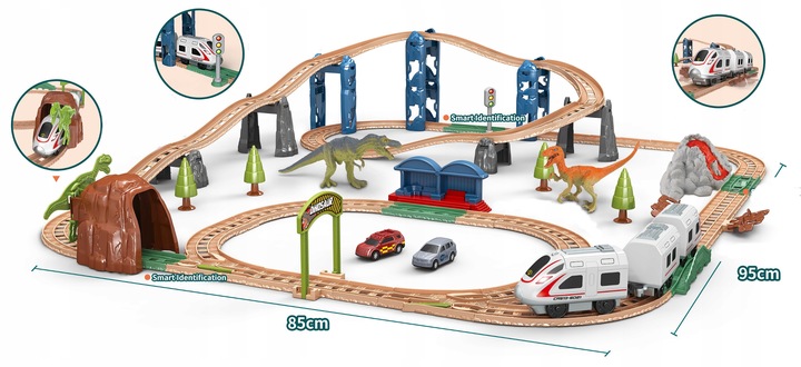 Interaktywna KOLEJKA elektryczna DŹWIĘKI pociąg wagony zwrotnice dinozaury