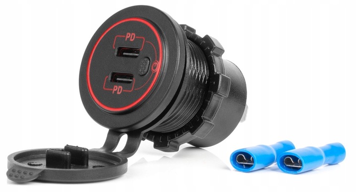 Ładowarka samochodowa z gniazdami 2xUSB-C wodoodporna z włącznikiem 12V 24V
