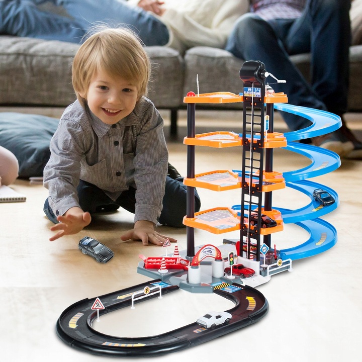 PARKING GARAŻ DLA SAMOCHODÓW 4 AUTA TOR WYŚCIGOWY ZJEŻDŻALNIA 4 PIĘTRA