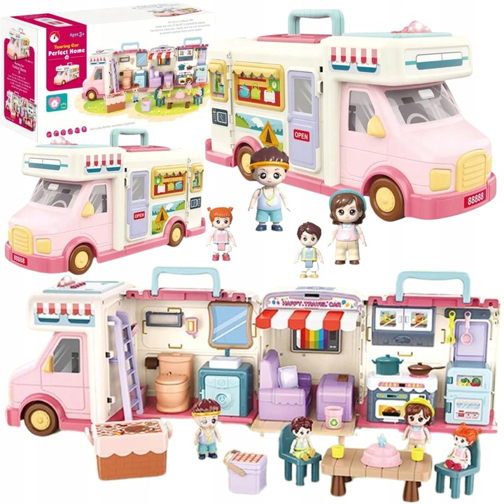 SAMOCHÓD TURYSTYCZNY KAMPER ZESTAW KEMPINGOWY FIGURKI DOMEK PIKNIK MELODIE