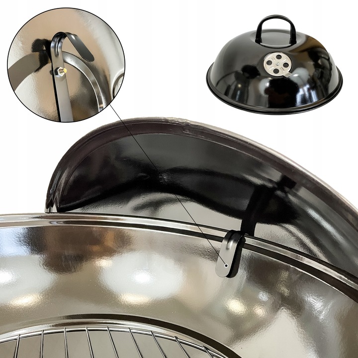 GRILL OGRODOWY WĘGLOWY OKRĄGŁY PRZENOŚNY POKRYWA RUSZT + 4 x MATA BBQ