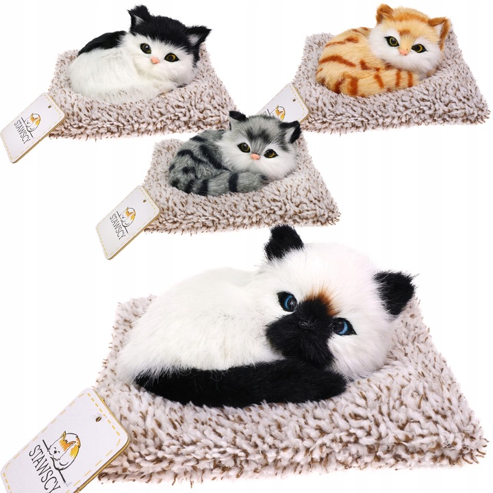 REALISTYCZNY KOTEK ŚPIĄCY NA PODUSZCE jak żywy MIAUCZĄCY figurka PREZENT