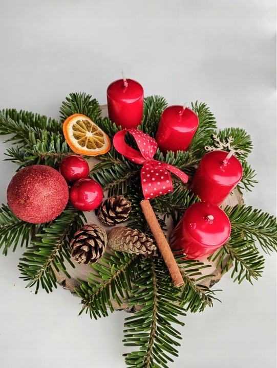 Stroik adwentowy czerwony, dekoracja na stół, Boże Narodzenie [BN-S18]