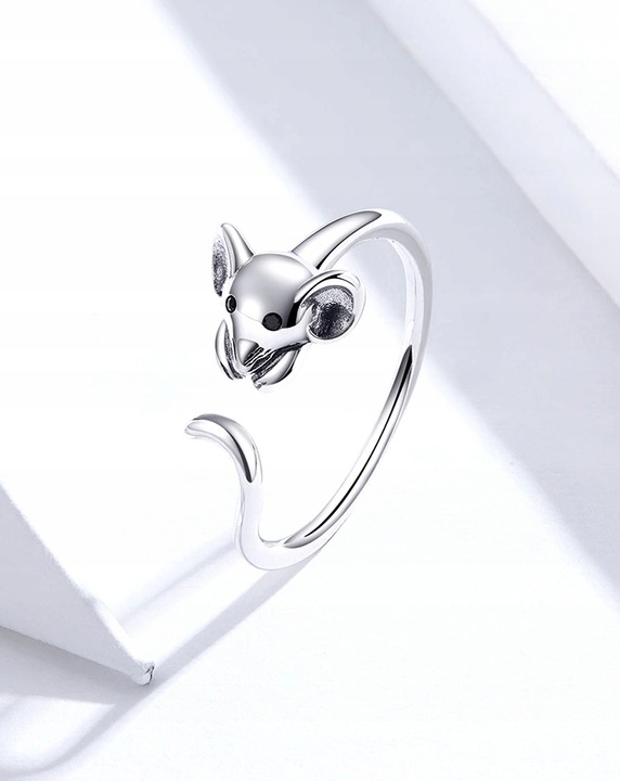 Pierścionek mysz myszka srebrny 925 regulowany