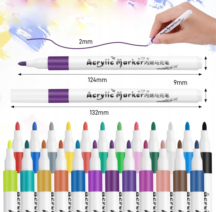 MARKERY AKRYLOWE 24 KOLORY PISAKI FLAMASTRY DO KAMIENI DREWNA TKANIN SZKŁA