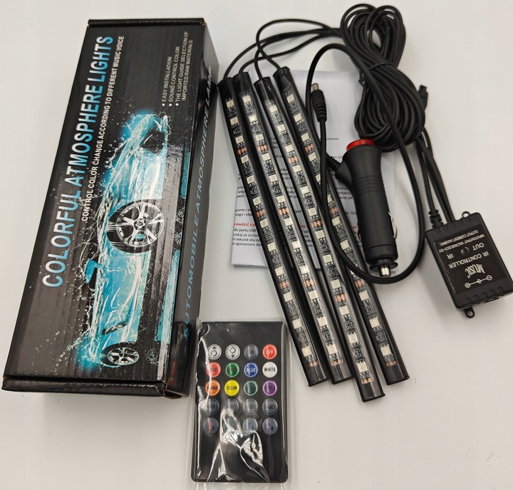 Paski LED 12V - OŚWIETLENIE LEDOWE Ledy wnętrza auta Taśma kabiny samochodu