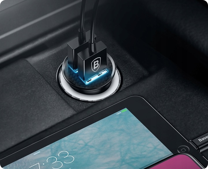 BASEUS SZYBKA ŁADOWARKA SAMOCHODOWA DO TELEFONU 30W 2x USB 5A QC 3.0 AFC
