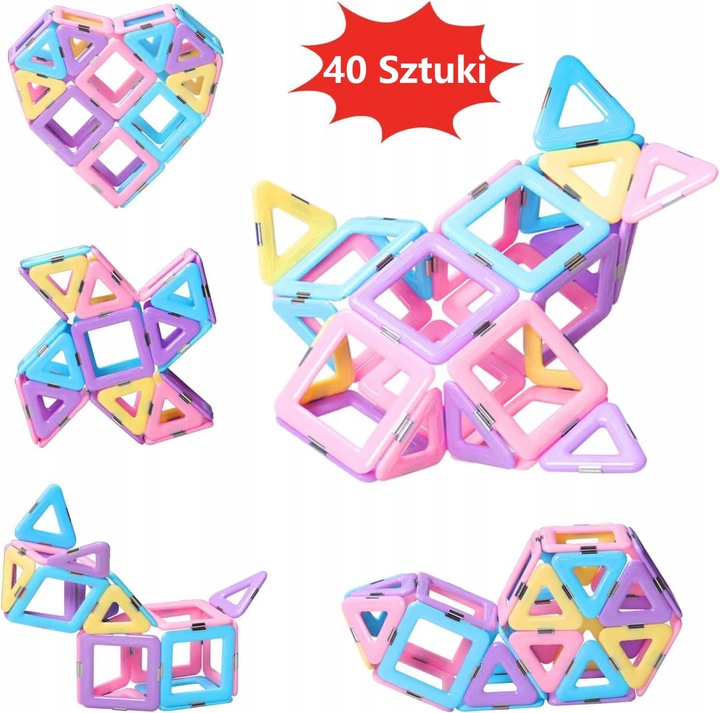 MAGNETYCZNE KLOCKI KONSTRUKCYJNE, 40 KLOCKÓW MAGNETYCZNYCH DLA DZIECI