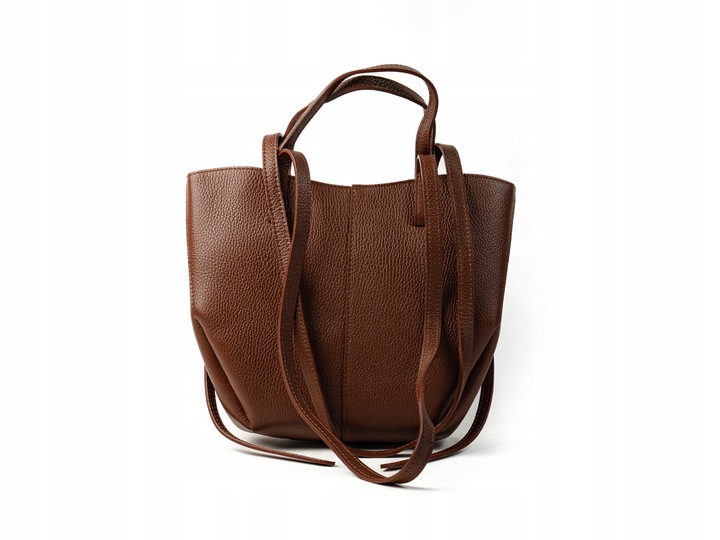 Torebka Damska Shopperka ze Skóry Naturalnej Klasyczna Cognac