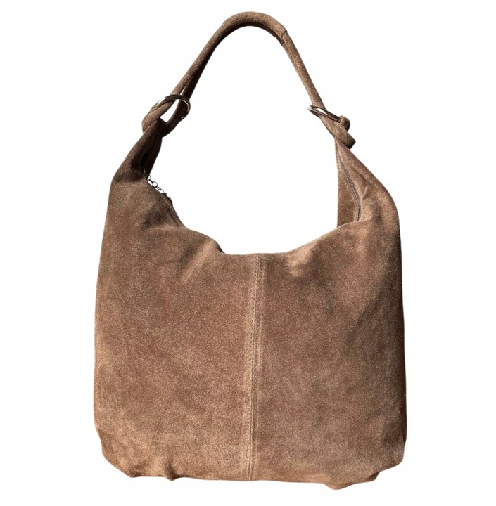 TAUPE ZAMSZOWA TOREBKA WOREK CAPPUCCINO TOREBKA ZAMSZ NATURALNY Vera Pelle
