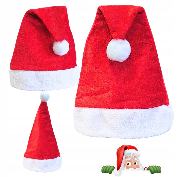 6 x CZAPKA ŚWIĘTEGO MIKOŁAJA z Pomponem Miękka Wysoka Jakość