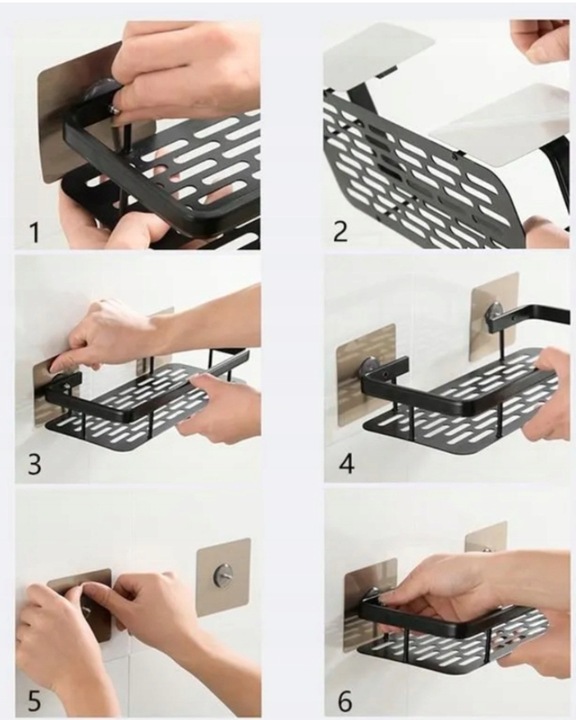 ZESTAW 2 SZT PÓŁKA ŁAZIENKOWA WISZĄCA METALOWA SAMOPRZYLEPNA CZARNA LOFT