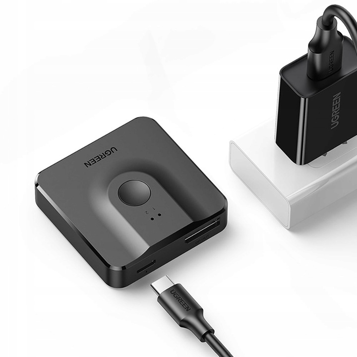 UGREEN PRZEŁĄCZNIK SWITCH ROZDZIELACZ 2X DISPLAYPORT DP 4K Z KABLEM USB-C