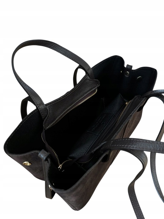 Torebka damska VERA PELLE SHOPPERKA na ramię i do ręki ZAMSZ BRĄZ