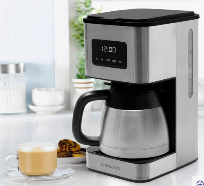 Ekspres Przelewowy AMBIANO 900W 1.0L Programator Stali Nierdzewna DOTYKOWY